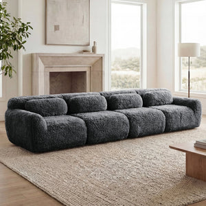 English Elm 149'' Plush Modular Cloud Sofa Boneless Ergonomic Design for Home Theater Lounge Dark Grey W714S01553