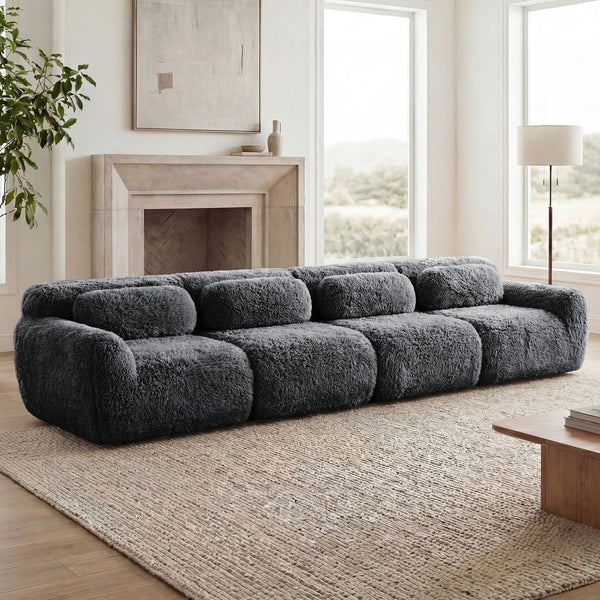English Elm 149'' Plush Modular Cloud Sofa Boneless Ergonomic Design for Home Theater Lounge Dark Grey W714S01553