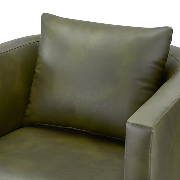 English Elm Sutton Fern Green Faux Leather Swivel Barrel Chair with Stain‑Resistant Fabric, Pocket Coil Seat, 360° Swivel Comfort B050P322589