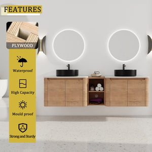 English Elm 72'' Wall-Mounted Bathroom Vanity With Elegant Ceramic Sink, Soft-Close Doors & Ample Storage Space W999S00417