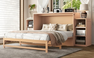 English Elm Queen Murphy Bed With Elegant Golden Finish, Spacious Storage Drawers, And Shelves For Compact Spaces W1580S00258-GIGA