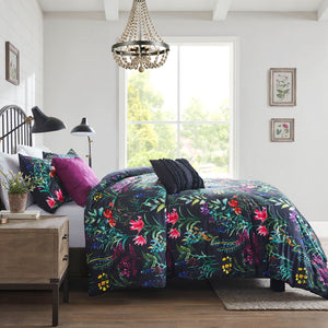 JLA Home Madison Park - 5 Piece Comforter Set with Bold Botanical Print on Black, Hypoallergenic, Reversible, Easy-Care Glam 90 L x 90 W x 1.5H MP10-7714