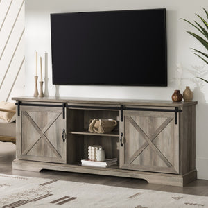 English Elm Walker Edison - Farmhouse Sliding X Barn Door TV Stand with Adjustable Shelves and Steel Hardware for 80" TVs Gray Wash 76 L x 27 W x 6 H B185P169394