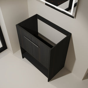 English Elm 30" Freestanding Bathroom Vanity Cabinet with 2 Doors, Integrated Basin & Open Shelf, Modern Ergonomic Design Dark Oak W1972P268399