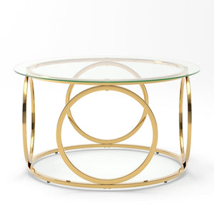 English Elm 31.50'' Round Chrome Ring Glass Coffee Table Two Tier Smoked Tempered Top Modern Living Room W757P412798