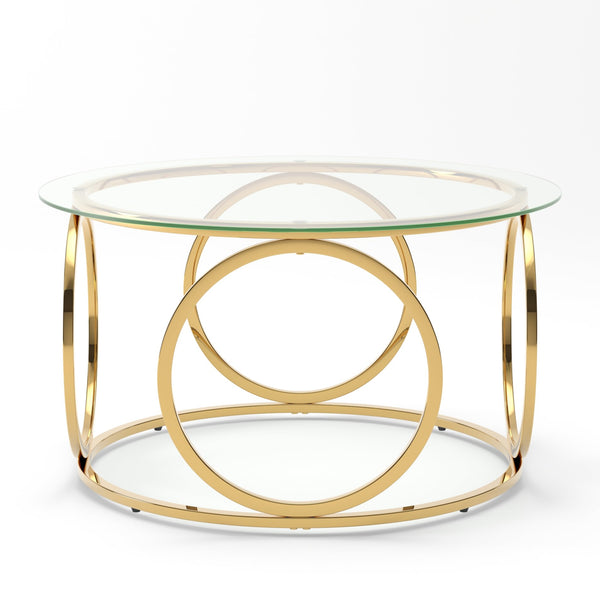 English Elm 31.50'' Round Chrome Ring Glass Coffee Table Two Tier Smoked Tempered Top Modern Living Room W757P412798