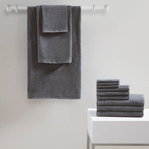 JLA Home 510 Design - 100% Cotton zero-twist 12-piece towel set — quick-dry, ultra-absorbent bath, hand & washcloths, OEKO-TEX certified Grey 5DS73-0201