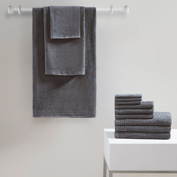 JLA Home 510 Design - 100% Cotton zero-twist 12-piece towel set — quick-dry, ultra-absorbent bath, hand & washcloths, OEKO-TEX certified Grey 5DS73-0201