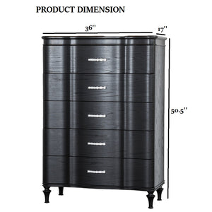 English Elm Glamorous Black 36"W Curved Front Chest with Crystal Acrylic Handles, Turned Legs & Felt Lined Drawer B2741P372231