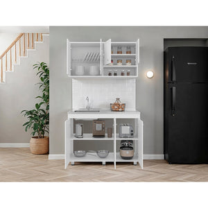 English Elm White Compact Kitchen Cabinet Set with Dishwasher Bay Upper Storage and Side Shelves B062S01876