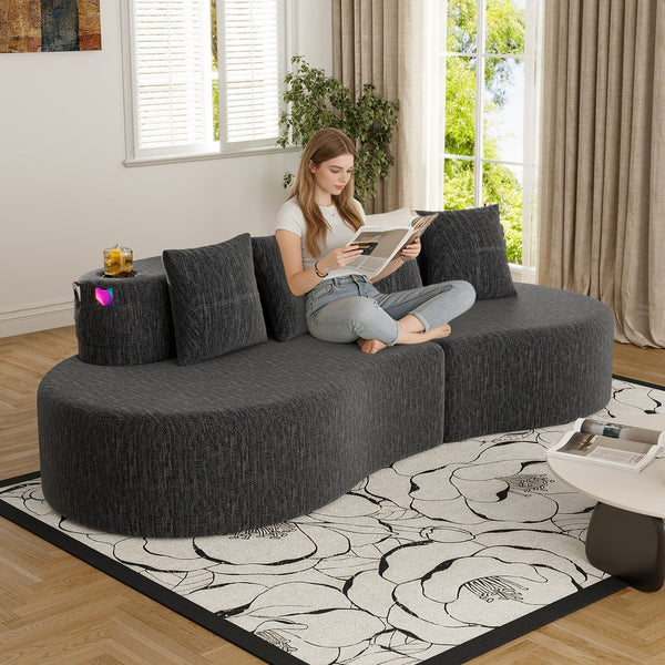 English Elm Modern Half Moon Chenille Sectional Three Seat Curved Sofa for Living Room or Apartment Dark Gray W395P435346