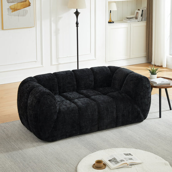 English Elm Chenille Cloud Sofa with Quilted Checkered Cushions and Piano Key Backrest Design W834P442227
