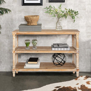 English Elm Rustic 3-Tier Console Table with Gothic Arched Cutouts, 47.24" Antique Natural Wood Entryway Shelf W2295P365031