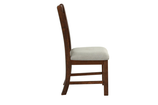 English Elm Oak Distressed 5pc Round Dining Set with Carved Cushioned Chairs and Server-Style Rustic Charm Oak 57 L x 57 W x 6 H B011S01666