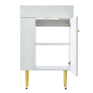 English Elm [Cabinet Only] 21.6" Bathroom vanity with Waterproof MDF, Soft-Close Doors, Gold Handles & Legs, White (SV000007AAE) WF297782AAA