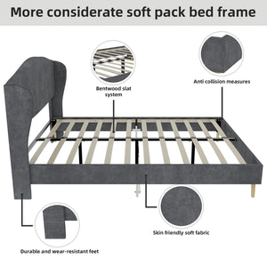 English Elm Velvet Tufted Queen Platform Bed Diamond Headboard for Elegant Master Bedroom Grey W1935P361019