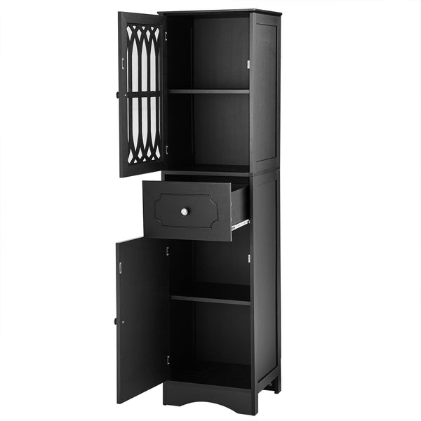English Elm Tall Bathroom Cabinet Slim Freestanding Storage with Drawer & Doors, Adjustable Shelves, MDF Build Black WF289427AAB