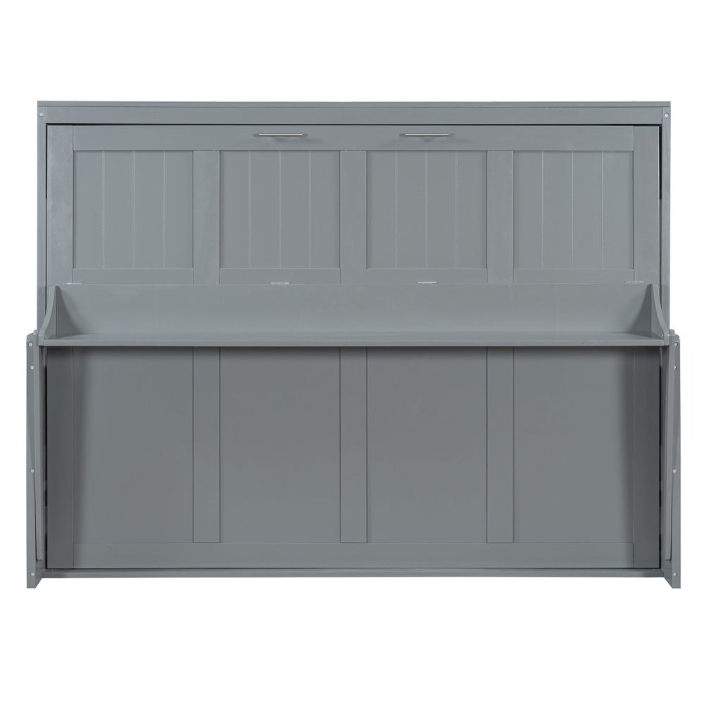 English Elm Queen Size Murphy Bed With Hydraulic Lift & Integrated Desk - Space-Saving Gray Design For Versatile Living N820S00033E-GIGA