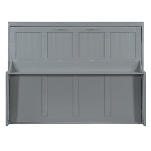 English Elm Queen Size Murphy Bed With Hydraulic Lift & Integrated Desk - Space-Saving Gray Design For Versatile Living N820S00033E-GIGA
