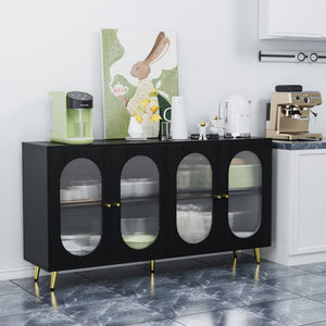 English Elm Modern Accent Sideboard Cabinet with Acrylic Doors, Spacious Adjustable-Shelf Storage Console for Kitchen Dining Hallway Office, Black W578P186749