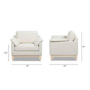 English Elm Jennifer Taylor Home - Pasadena Modern Farmhouse Accent Arm Chair 36" Flax White Linen, Rubberwood Base, Removable Cushions B2719P358855