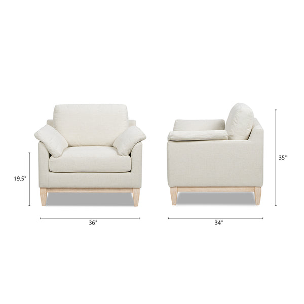 English Elm Jennifer Taylor Home - Pasadena Modern Farmhouse Accent Arm Chair 36" Flax White Linen, Rubberwood Base, Removable Cushions B2719P358855