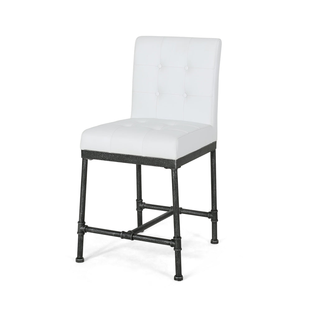 English Elm Christopher Knight Home® - COUNTER Button-Tufted White Wood Counter Stool Set of 2 with Industrial Metal Pipe Base, 38.8" H 65371.00WHI