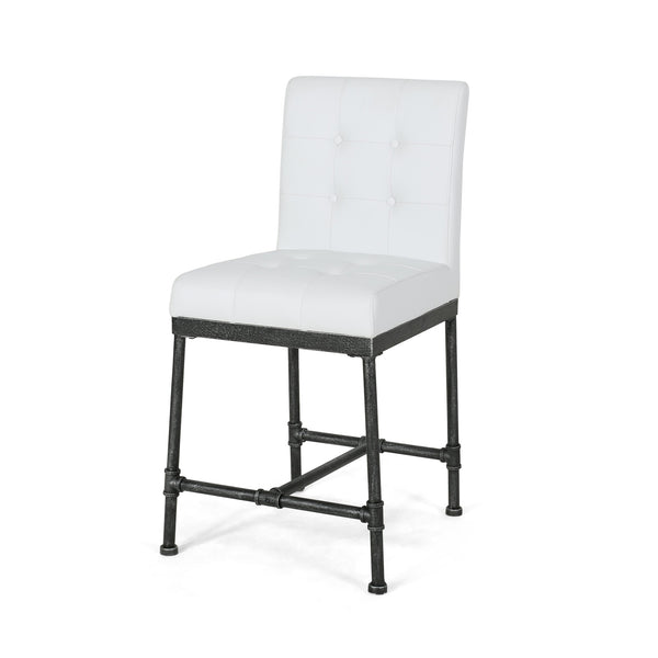English Elm Christopher Knight Home® - COUNTER Button-Tufted White Wood Counter Stool Set of 2 with Industrial Metal Pipe Base, 38.8" H 65371.00WHI