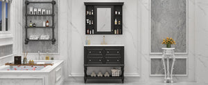 English Elm 36'' Modern Bathroom Vanity with Ceramic Sink and Medicine Cabinet, Solid Wood Frame, 4 Drawers, Waterproof Finish Black SW000138AAB-1