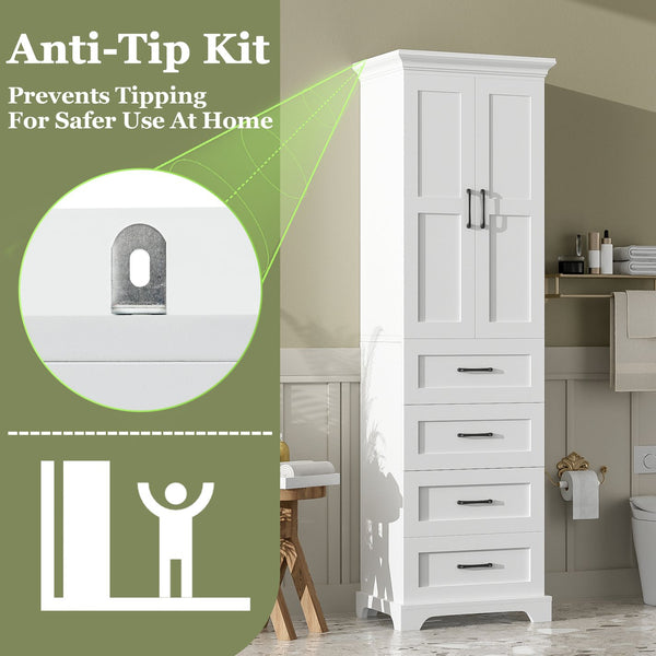 English Elm 71.6" Free-Standing Bathroom Vanity with Soft-Close Doors, 3 Drawers, Adjustable Shelves, White Finish N729P335599K