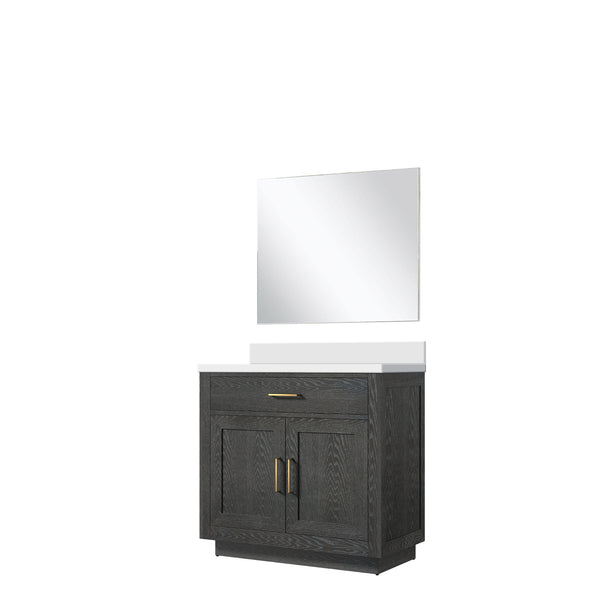 English Elm Black Oak Single Bath Vanity Set With Cultured Marble Top & Frameless Mirror For Elegant Bathrooms B2731S02116