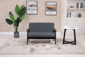 English Elm Bari Mid-century Modern Loveseat with Espresso Wood Arms and Foam Cushion Support Dark Gray B2749P413363