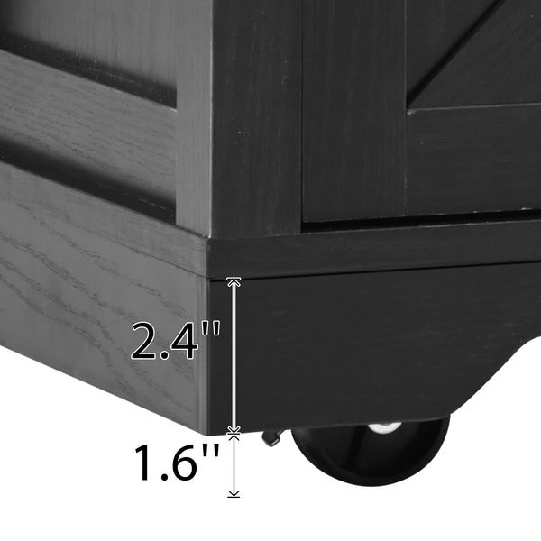 English Elm K&k Farmhouse Rolling Kitchen Island with Drop Leaf Power Outlets and Storage Cabinet Black N707S170347B