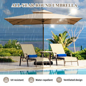 English Elm 9'x 11' Rectangle Cantilever Umbrella with Reinforced 9-Rib Frame, 360° Pedal Rotation, Tilt Adjustment Beige W1859P337795