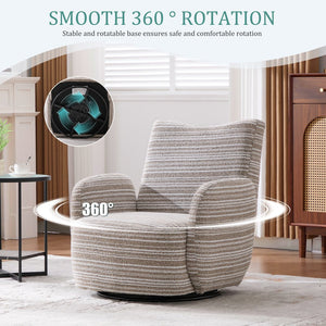 English Elm Modern Boucle 360° Swivel Leisure Chair with High‑Resilience Sponge, Supportive Curve, 550lb Capacity khaki W395P355481
