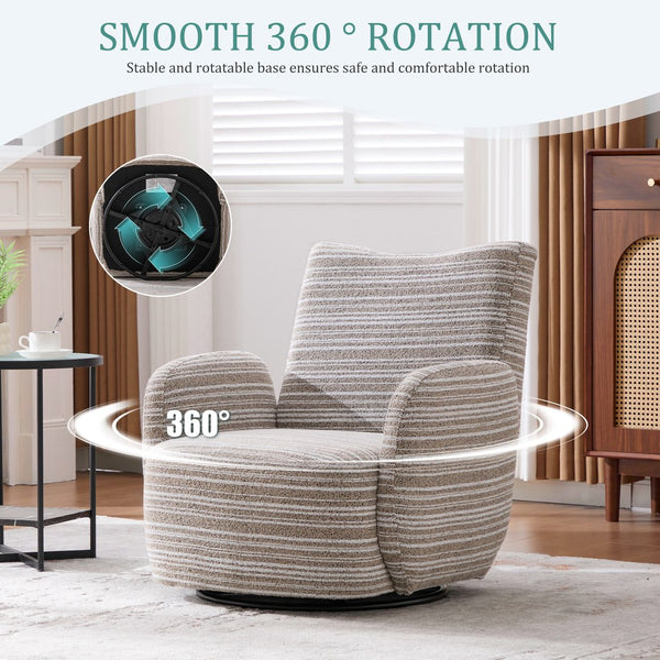 English Elm Modern Boucle 360° Swivel Leisure Chair with High‑Resilience Sponge, Supportive Curve, 550lb Capacity khaki W395P355481