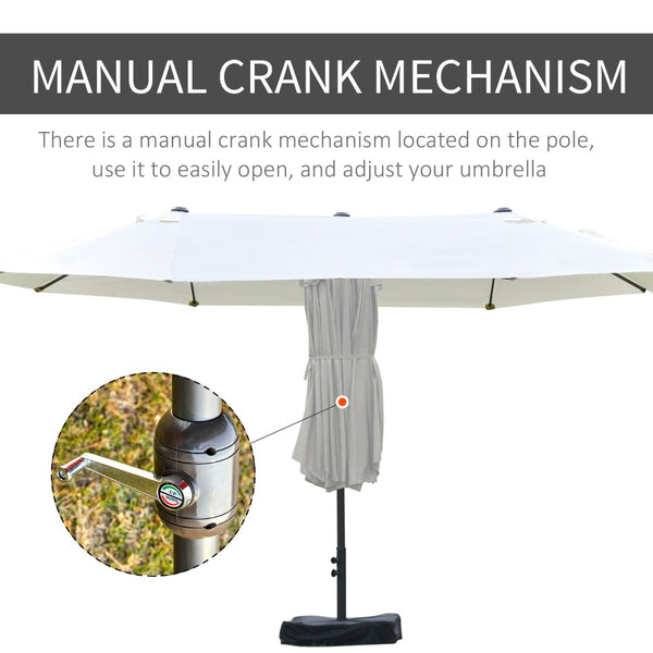 English Elm Outsunny 15' Rectangular Double-Sided Market Umbrella With Crank – Perfect Shade For Patios & Pools W2225P200510-GIGA
