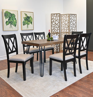 English Elm Arroyo 7-Piece Dining Set, Hairpin Dining Table With 6 Cross-Back Chairs, Rich Black