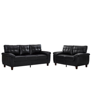 English Elm 2 Piece Pu Leather Sofa Set Tufted Cushions Hidden Storage Modern Living Room Black W1097S00249