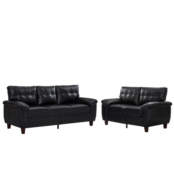 English Elm 2 Piece Pu Leather Sofa Set Tufted Cushions Hidden Storage Modern Living Room Black W1097S00249