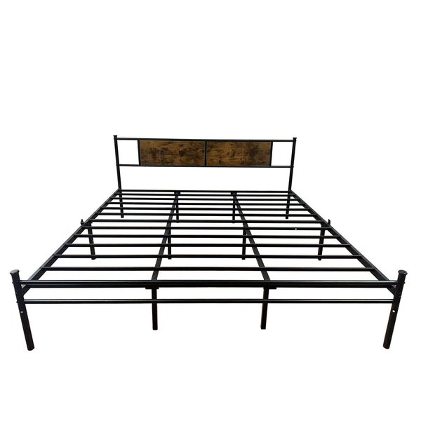 English Elm Queen Victorian Platform Bed Wood Paneling Metal Frame with Under Bed Storage Space W3286P308744