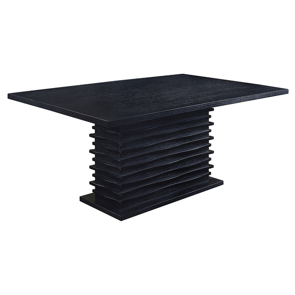 English Elm Monette Black Rectangular Dining Table with Alternating Stack Pedestal Base, Sleek Modern Centerpiece B062P335902