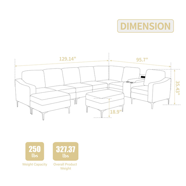 English Elm Convertible Sectional Sofa With Storage Ottoman, Usb Ports & Cupholders For Modern Living Rooms W3098S00033