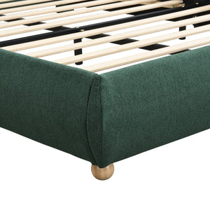 English Elm Queen Chenille Upholstered Curved Headboard Platform Bed with Oak Legs Solid Wood Slats W1716P428274