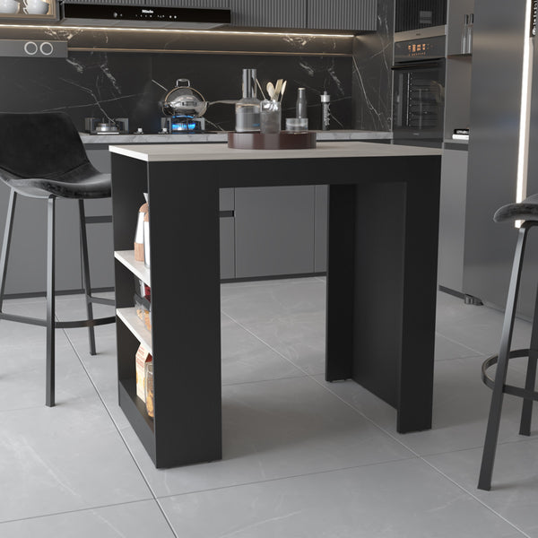 English Elm Kitchen Island Wenge Macadamia Counter-Height Dining & Prep Station with Shelves for Storage and Entertaining (98) B062111734