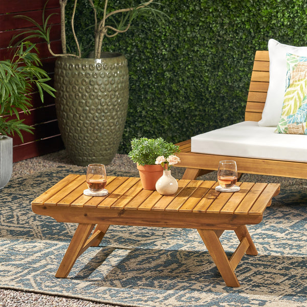 English Elm Christopher Knight Home® - SEDONA Acacia Outdoor Coffee Table with Open Slat Top, Durable Wood Design for Patio Living Spaces Teak 41.5 L x 28.25 W x 7.5 H 65811.00