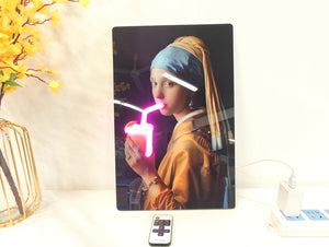 English Elm 24X16 Neon Style Led Wall Art – Illuminated Girl With Pearl Earring Acrylic Print For Modern Spaces T3976P383261
