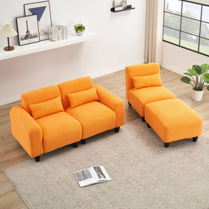 English Elm The 84.6-inch teddy fleece sofa converts to a 4-seat modular two-seater, plush sponges, 600lb capacity, ideal for small apartments Orange W1658S00013