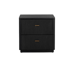 Sunpan Etienne Nightstand: Elegant Linear Design with Antique Brass Handles & Unique Wood Character Elements Black