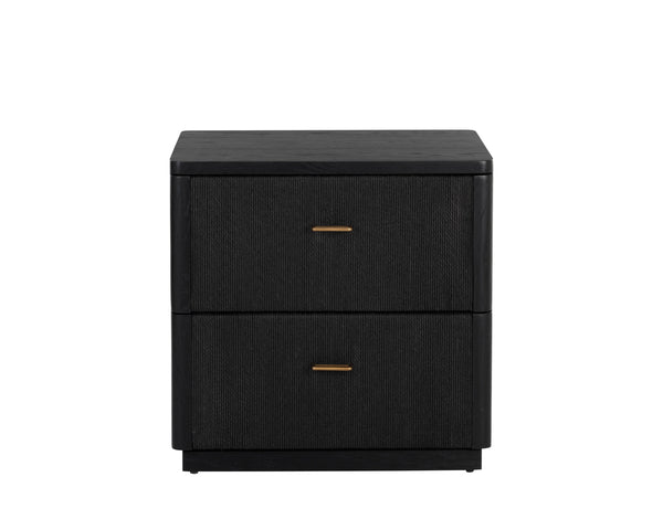 Sunpan Etienne Nightstand: Elegant Linear Design with Antique Brass Handles & Unique Wood Character Elements Black